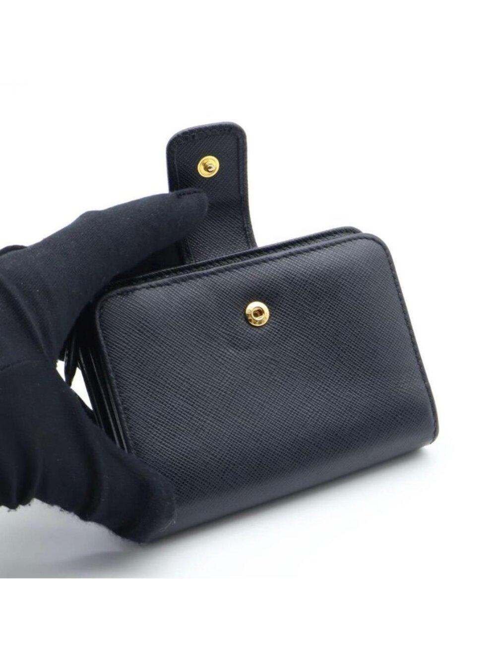 Prada Metal Logo Bifold Wallet Saffiano Leather Black L-shape - Picture 4 of 10